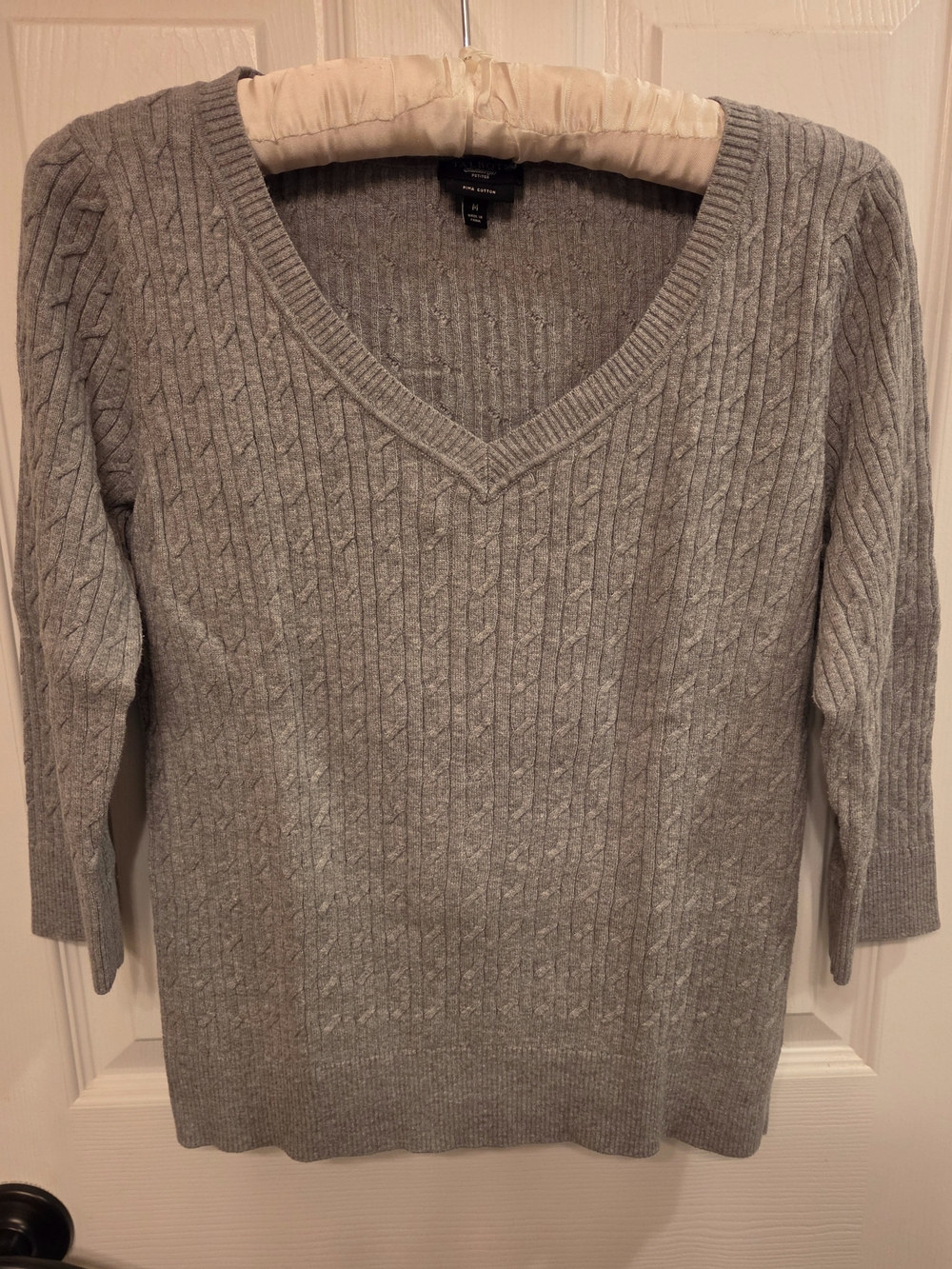 Talbots Light Gray Cable Knit V-Neck Sweater - Picture 6 of 6